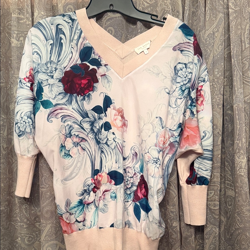 Ted Baker Multicolor Floral V-Neck Sweater